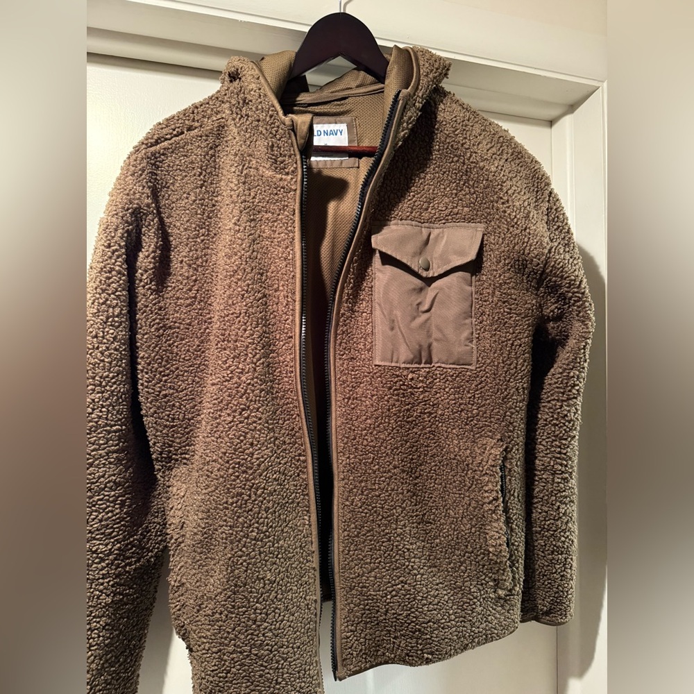 Military Green ‘Sherpa’ style, Medium Old Navy Zip Up Hooded Sweatshirt